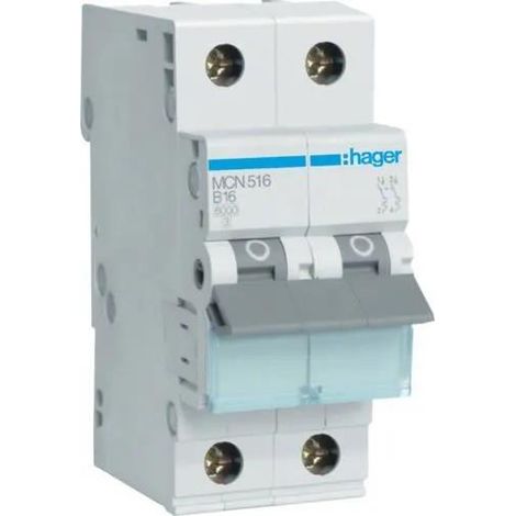 Hager MCN516 interruttore 2 poli 16A bianco compatto