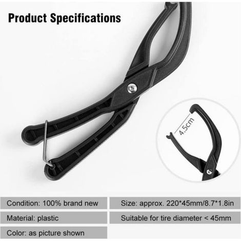 Pince démonte-pneu vélo – Levier plastique avec ressort – Outil réparation pneu 45mm – Noir (1/4)