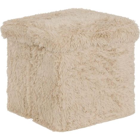 Pouf Coffre Imitation Fourrure "Duvia" 38cm Beige Lin (1/5)