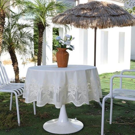 Nappe ronde avec dentelle 180 cm, résistante aux intempéries et lavable