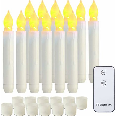 Bougies coniques à LED à piles avec télécommande, lumière vacillante, bougies coniques sans flamme, lot de 12 bougies artificielles jaune chaud pour fête d'église d'Halloween - RWBougie (1/5)