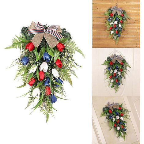 Couronne de fleurs artificielles, tulipes artificielles colorées pour les fêtes saisonnières (1/4)