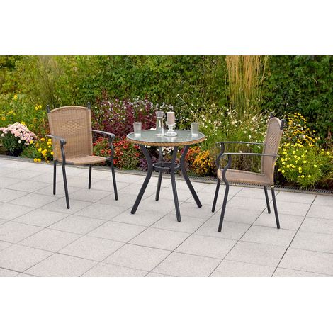Roma Set 3tlg natur 2 Sessel Tisch Ø 70cm Alu/Kunststoff