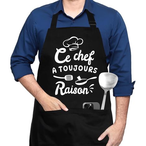 Tablier Cuisine Homme Personnalisé, Réglable Tablier Humour Rigolo Drole Barbecue Bbq Noir, Tablier de Cuisine Coton Cadeau Fete Des Peres Saint Papa Noel Valentin (1/5)