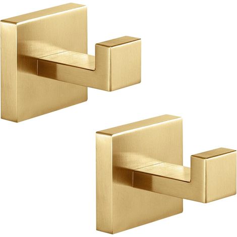 Handtuchhaken aus Edelstahl, Wandmontage, quadratische Haken für Bad, Küche, Schlafzimmer, Hotel, gebürstetes Gold, 2er-Set (1/5)