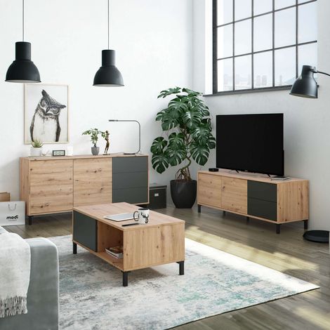 Pack 3 muebles de salón Roble Nodi y Gris Antracita
