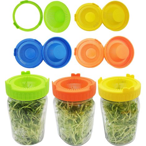 Lot de 4 couvercles de germination en plastique faciles à rincer et à égoutter pour bocaux à large ouverture (1/5)
