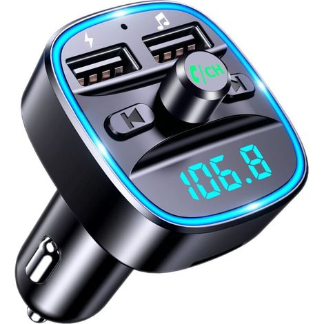 Car Bluetooth, Bluetooth 5.0 FM Transmitter Radio Adapter Wireless MP3 Music Player, Hands-Free Calling, Dual USB Ports (1/5)