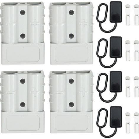 Connettore batteria da 50 A, connettore rapido per batteria, 4 connettori da 50 Amp 600 V, coppia di connettori per batteria per auto, furgoni, moto, grigio (1/5)
