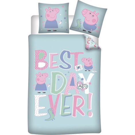 Parure de lit réversible Peppa Pig - Best Day Ever - Bleu - 140 cm x 200 cm (1/2)