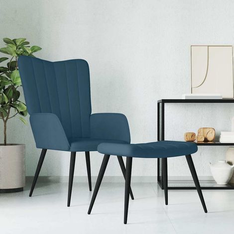 vidaXL Sillón de relax con taburete terciopelo azul (1/5)