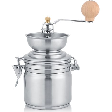 Macinacaffè manuale per spezie, frutta secca ed erbe aromatiche - Macchina in acciaio inox con regolazione dello spessore e manovella (argento) (1/5)