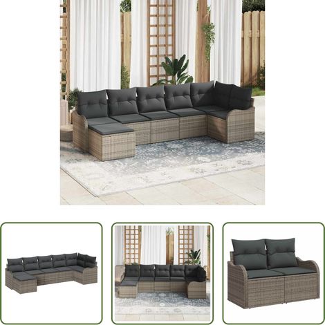 Poly-Rattan - Gartensofa-set mit Speicher 7 pcs Grau Poly-Rattan (1/5)