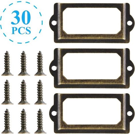 30 piezas, 70 x 33 mm, Portatarjetas para muebles, Portatarjetas de metal, Etiquetas para bibliotecas, Hierro, Bronce, botiquín, archivo, muebles (1/5)