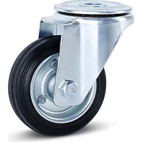 Roulette pivotante freinée - MESO - Caoutchouc inodore - Trou central - 80mm - 80kg