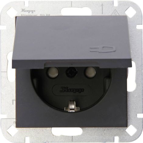 Kopp 1 parte Frutto Presa schuko con coperchio ribaltabile HK 07 Antracite 940115001 1 pz. (1/2)