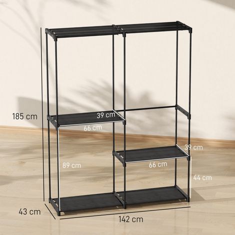 Portant vêtements roulant, cadre en acier robuste, étagères en tissu, grand espace de stockage, noir (1/5)
