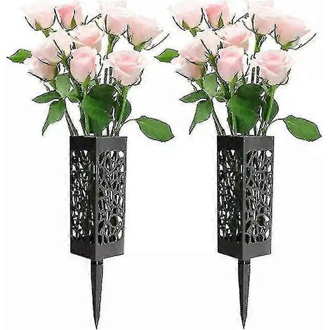 Lot de 2 vases funéraires à pointes, porte-fleurs pour tombes, vases commémoratifs noirs pour pierres tombales, décoration extérieure de jardin ou de pelouse. (1/5)