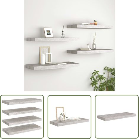 The Living Store Étagères murales flottantes 4 pcs gris béton 60x23,5x3,8 cm MDF - Étagères Murales - Étagères Flottantes - Décoration Murale - Rangement Mural - Meubles Déco (1/5)