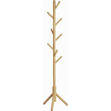 Portemanteau en Bois, Portant à Vêtements avec 8 Crochets, Porte Manteau sur Pieds, Assemblage Facile, pour Chapeau, Vêtements, Sac à Main, Foulards, parapluie (Couleur Bois) (1/5)