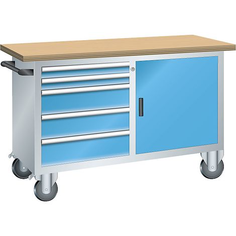 LISTA, Établi compact mobile, 6 tiroirs, 1 porte, 1 tablette