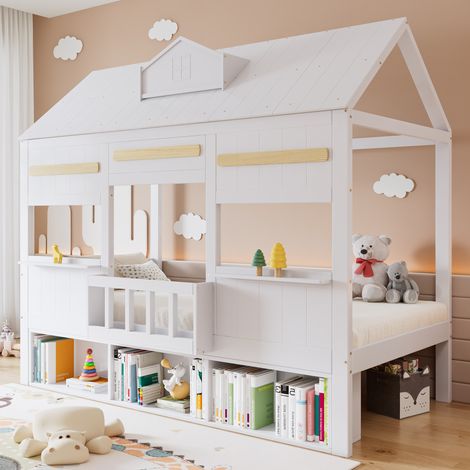 MEUBLIV Litera infantil 90x200 cm blanca – casa, estantería, sin colchón (1/5)
