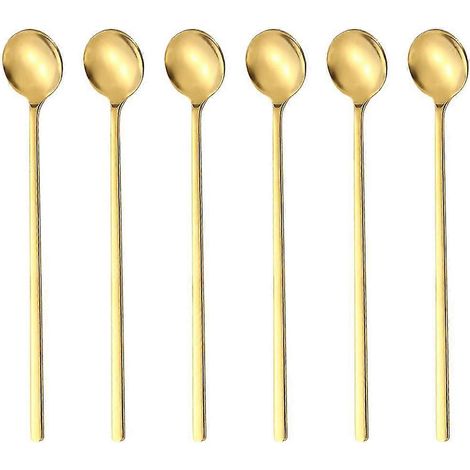 Lot de 6 cuillères à café, cuillères à mélanger, cuillères à thé à long manche, cuillères à thé glacé, longues cuillères pour mélanger-Golden