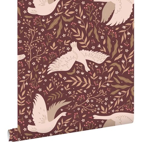 papier peint cygnes rouge bordeaux - ESTAhome (1/5)