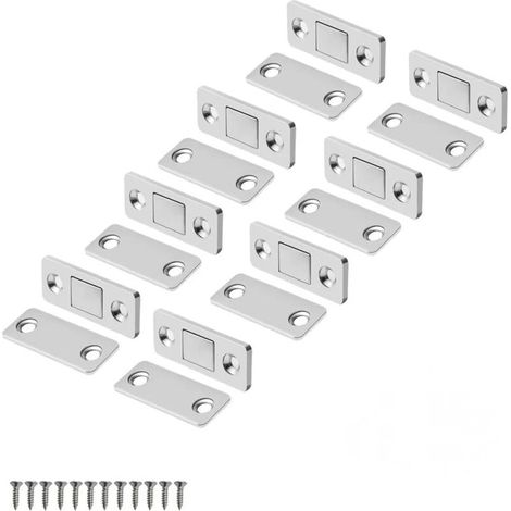 Aimants ultra-fins pour portes coulissantes, placards de cuisine et fermetures de penderie - Lot de 8, argent (1/5)