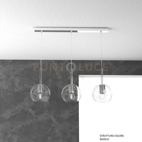 SOSP. BIANCO RETTANGOLARE 3 LUCI VETRI TUTTI PICCOLO TRASPARENTE 1155BI-S3 RP-TR