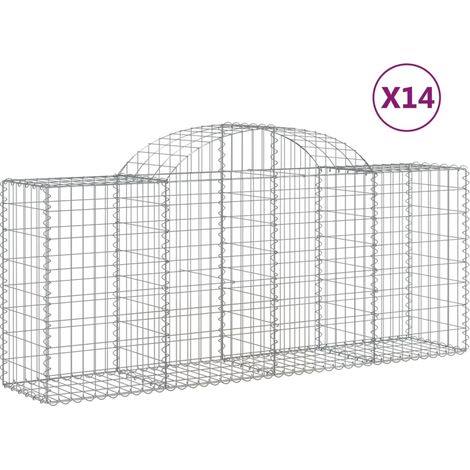 Cestini per gabbioni Muro di contenimento ad arco Recinzione a gabbia 1 set da 4 200 x 50 x 80/100 cm Ferro zincato Argento 020040588