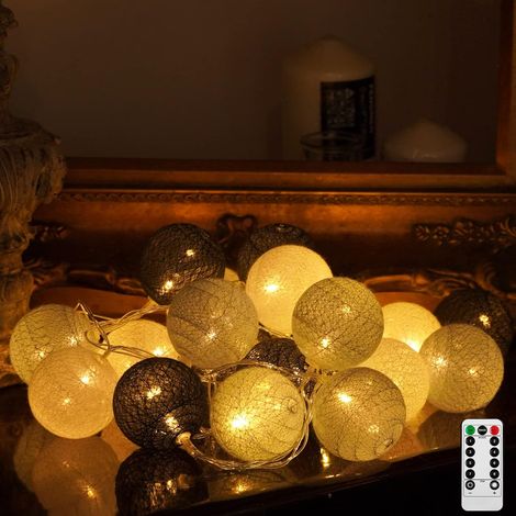 Guirlande Lumineuse Coton Boules, 20 LED USB Dimmable Guirlande Lumineuse Boule avec Télécommande et Minuterie, LED Guirlande Boule Lumineuse Intérieur pour Chambre Enfant Nol Fête (Gris) (1/5)