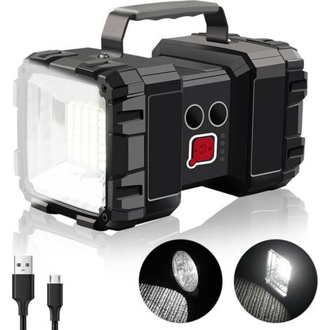Wiederaufladbare LED-Taschenlampe mit 10000 mAh, 1200 lm, extrem langer Standby-Zeit, hoher Leistung, wasserdichter Campinglaterne, 7 Modi, superheller LED-Suchscheinwerfer mit USB-Powerbank-Ausgang [