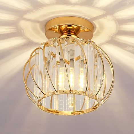 GROOFOO Plafonnier en Cristal Moderne E27 LED Plafonnier Mini Lustre en Cristal pour Cuisine Salle à Manger Chambre Couloir Entrée (or)