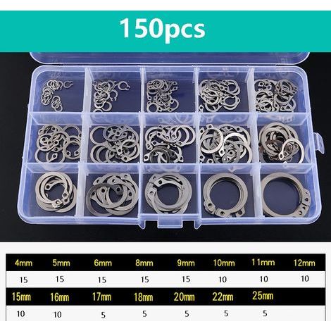 Lot de 150 Circlips Anneau de Retenue en Acier Inoxydable 304,C-Clips (1/5)