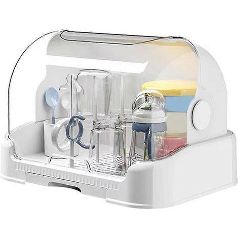 Portable baby bouteille drying support avec dustproof lid amovible drip plateau et compact rangement design blanc (1/5)