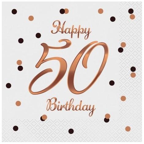 Tovaglioli B&C "Buon 50° Compleanno", bianchi, 33x33 cm, 20 pezzi