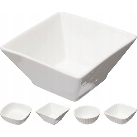 Ensemble de 6 bols pour apéritifs et sauces, en céramique blanche, à motifs variés, 125 ml