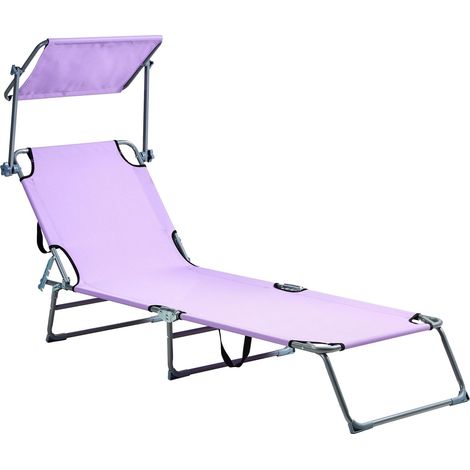 Bain de Soleil Inclinable et Pliant avec Auvent en Polyester et Acier Violet Foligno