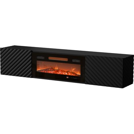 Meuble TV Charlotte 207, Noir, Le nombre de portes: 0, Nombre de tiroirs: 0, 183x37x35cm, LED: Disponible