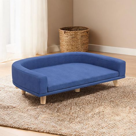 Coussin bleu pour chien avec cadre en eucalyptus 98 x 67 cm (1/5)