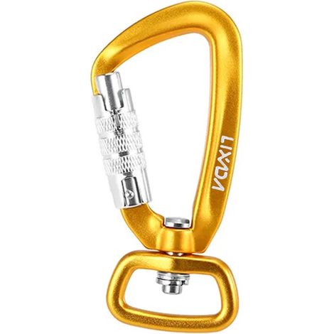 Mousqueton à verrouillage automatique, base carrée, crochet pivotant à 360°, accessoire pour laisse de chien, hamac, sac à dos, jaune (1/2)