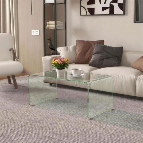 Table basse en verre robuste, 80 x 45 x 35 cm, design monobloc, simple et moderne, transparente (1/4)