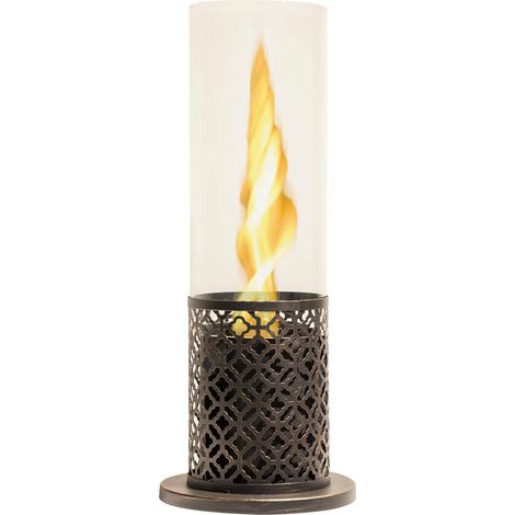 Dmora - Camino a bioetanolo Dschwellensatt, Caminetto ecologico, Focolare senza fumo, Riscaldatore ad etanolo, Made in Italy, 20x20 h50 cm, Nero e Oro