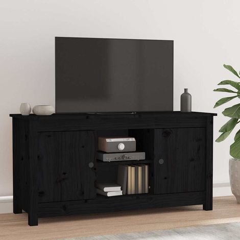 Meuble TV Noir 103x36,5x52 cm Bois de pin massif (1/5)
