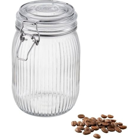 Frasco de vidrio hermético Lino 950 ml tapa de vidrio cierre metálico junta de silicona (1/5)