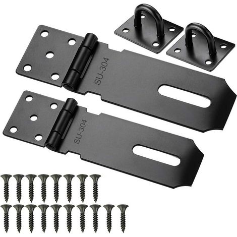 2er Set Vorhängeschloss Haspen 4 & 5 Zoll, Edelstahl Türriegel Schwarz