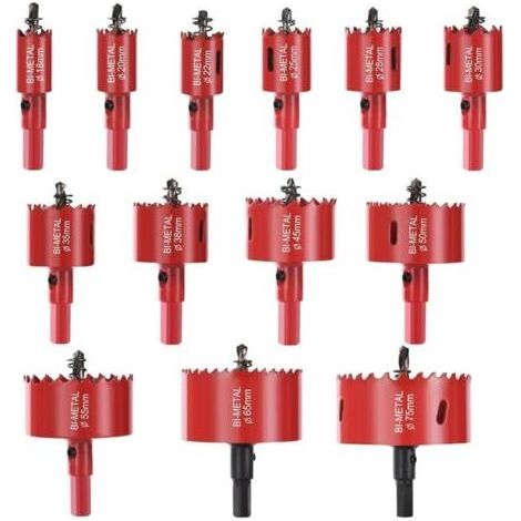 BARKBUSTERS Scie Cloche Bi-métal, Coffret de Trépan 13 PCS (avec 13 Mandrins, Clé Hexagonale et ressorts) Lame de Scie Ø18-75mm pour Percer Plastique, PVC, Bois, Panneaux Fibres, Métal Souple (1/4)