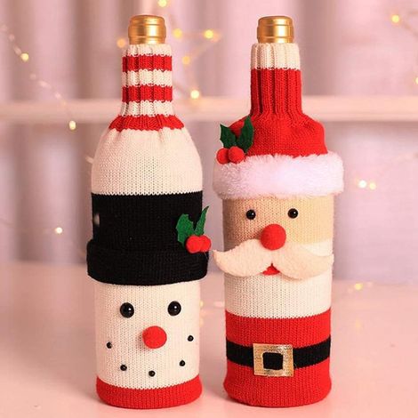 2er-Set weihnachtliche Weinflaschenhüllen, Weinflaschen-Kleiderset, für Weihnachtstischdekoration und Hochzeitsfeier