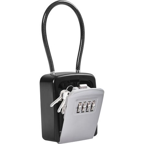 Boîte à Clés Suspendue, Boite a Clefs Portable à Câble Métallique, Boite a Clef De Sécurité à Combinaison De 4 Chiffres, Boîte De Rangement De Clé De Rechange Étanche Extérieure, Capacité De 5 Clés (1/5)